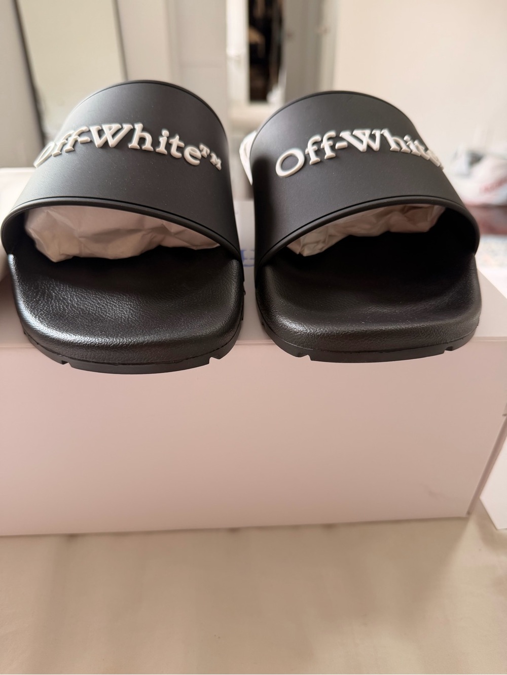 Off-White Black Slide Sandals with White Logo - Picture 3 of 9